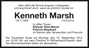 Traueranzeige von Kenneth Marsh von Pegnitz-Zeitung